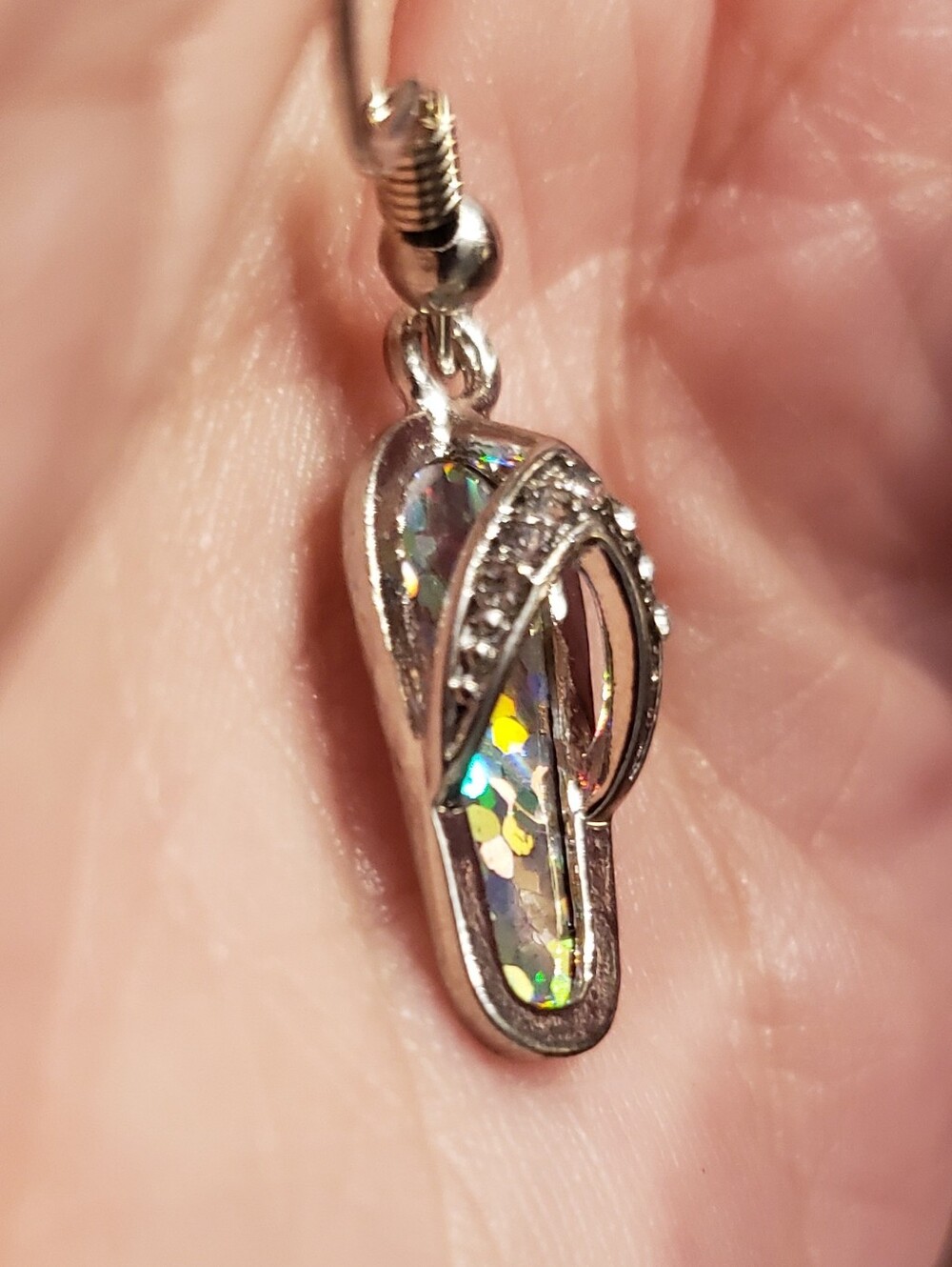 NEW Flip Flop Earrings, Cute Bejeweled Mini Beach Sandals French Wires, Summery! - Picture 4 of 4